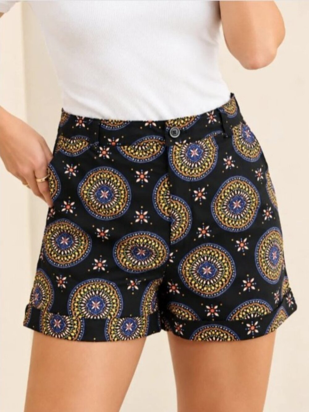 Maeve By Anthropologie Abstract City Black Mandala Short